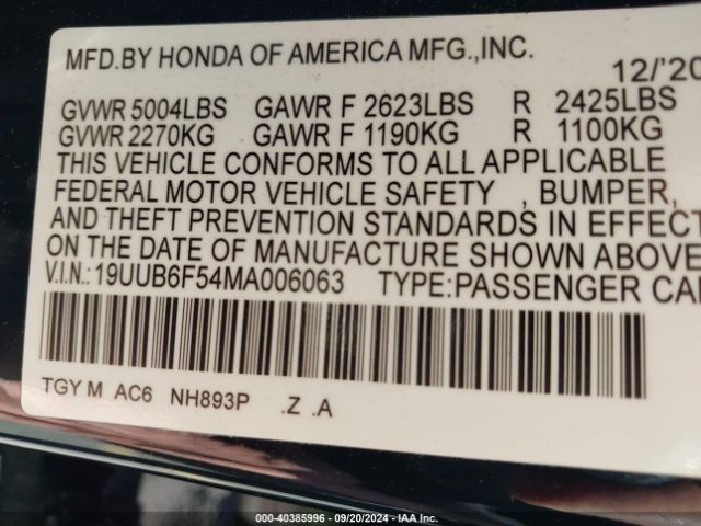19UUB6F54MA006063 Acura Tlx A-spec Package