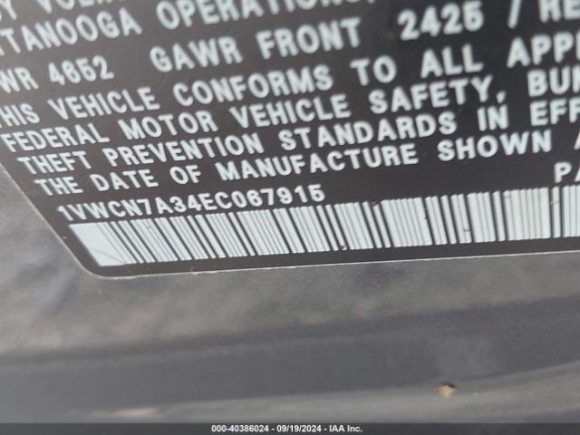 1VWCN7A34EC067915 Volkswagen Passat 2.0l Tdi Sel Premium