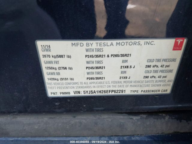 5YJSA1H26EFP62291 Tesla Model S P85d