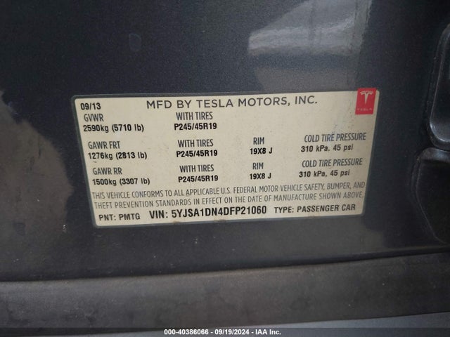 2013 TESLA MODEL S 5YJSA1DN4DFP21060 Photo 8