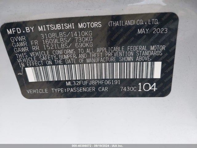 2023 MITSUBISHI MIRAGE G4 ML32FUFJ8PHF06191 Photo 8