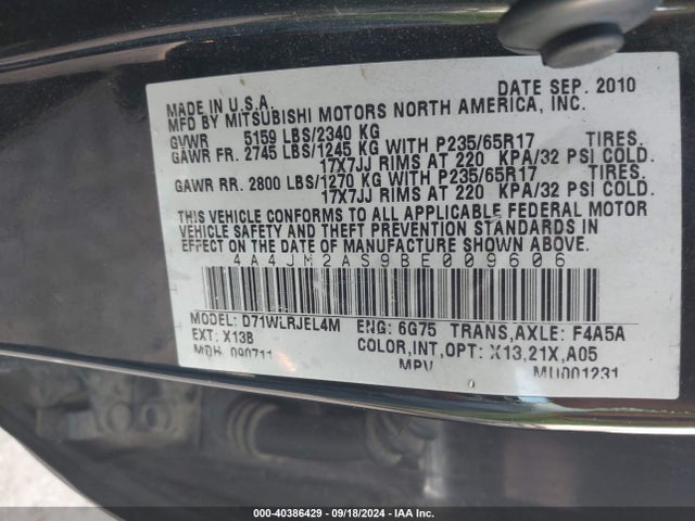 2011 MITSUBISHI ENDEAVOR 4A4JM2AS9BE009606 Photo 8