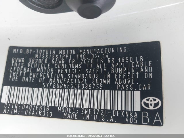 Toyota COROLLA LE 2014 5YFBURHE3EP089755 Image 9