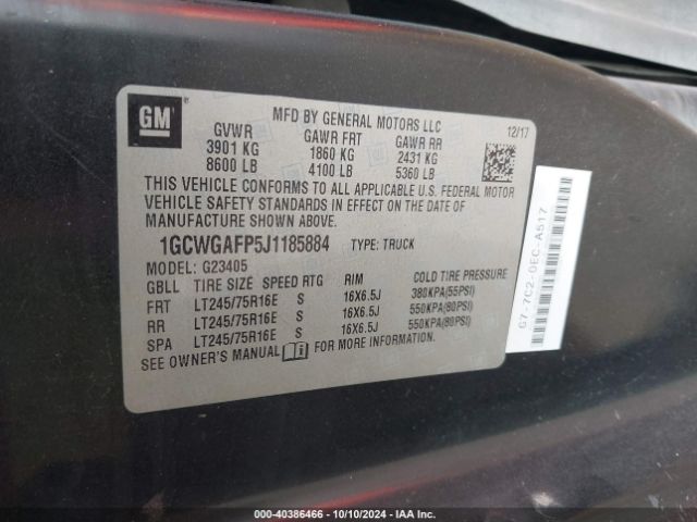 1GCWGAFP5J1185884 Chevrolet Express 2500 Work Van