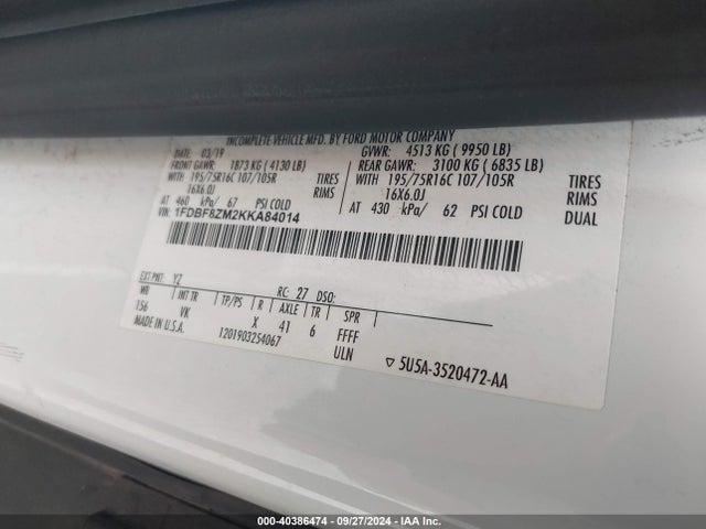 Ford Transit-350 Cab 2019 1FDBF8ZM2KKA84014 Image 9