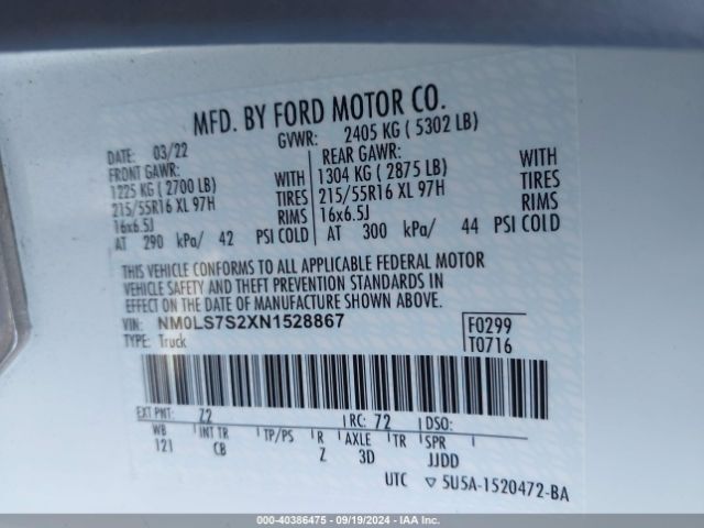 NM0LS7S2XN1528867 Ford Transit Connect Xl