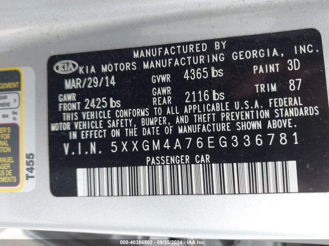KIA Optima Lx 2014 5XXGM4A76EG336781 Image 9
