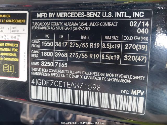 4JGDF7CE1EA371598 Mercedes-Benz Gl 450 4matic