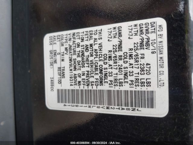 JN8AT2MV9LW119314 Nissan Rogue Sv Intelligent Awd
