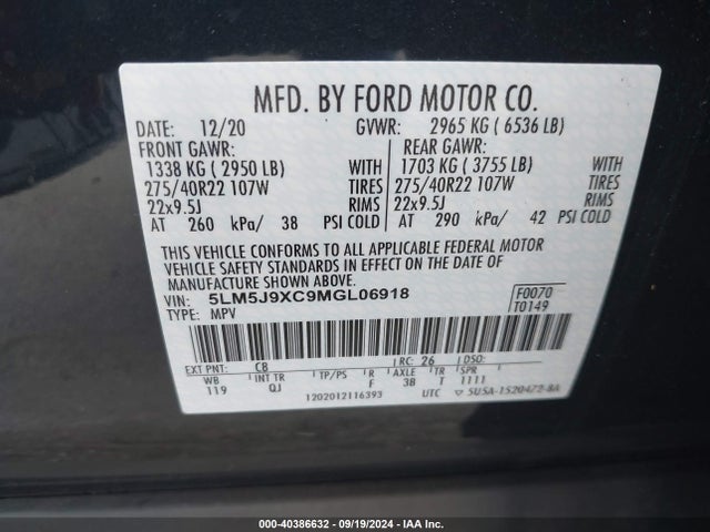 5LM5J9XC9MGL06918 Lincoln Aviator Black Label
