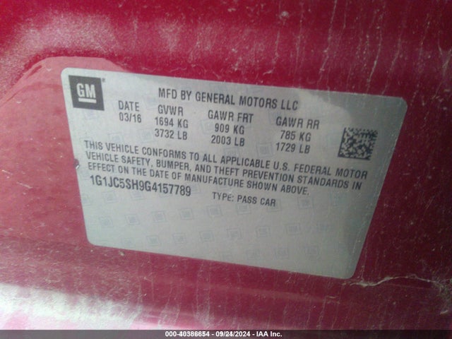 1G1JC5SH9G4157789 Chevrolet luw - e85 max