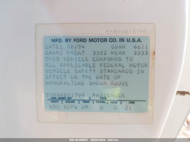 1975 LINCOLN CONTINENTAL 5Y89A801799       Photo 8