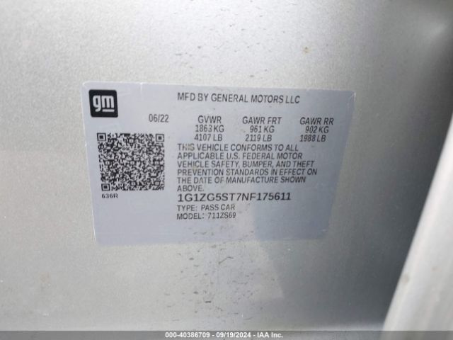 1G1ZG5ST7NF175611 Chevrolet Malibu Fwd Rs