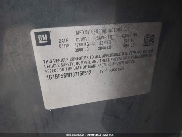 1G1BF5SM1J7168512 Chevrolet Cruze Premier Auto