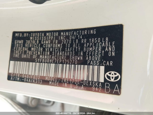 Toyota Corolla S Plus 2014 5YFBURHE7EP125270 Image 9