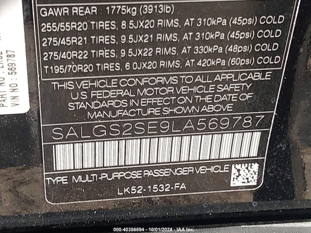 SALGS2SE9LA569787 Land Rover Range Rover P525 Hse
