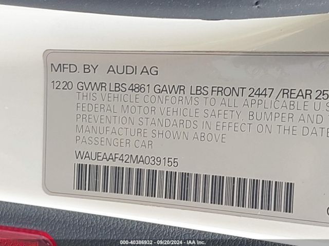 WAUEAAF42MA039155 Audi A4 Premium Plus 45 Tfsi S Line Quattro S Tronic