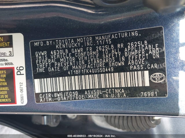 Toyota CAMRY LE 2016 4T1BF1FK4GU550449 Image 9