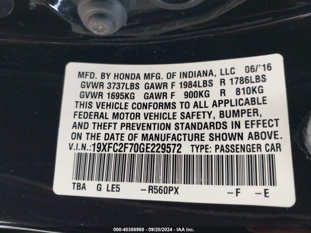 Honda CIVIC EX 2016 19XFC2F70GE229572 Image 9