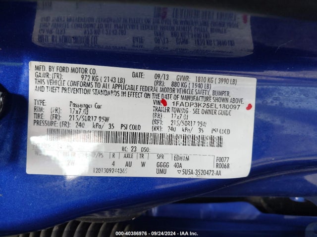 Ford FOCUS SE 2014 1FADP3K25EL180097 Image 9