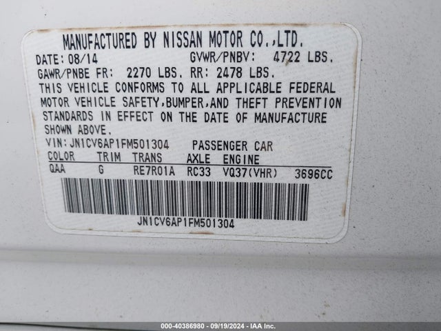 JN1CV6AP1FM501304 Infiniti Q40