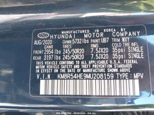 KM8R54HE9MU208159 Hyundai Palisade Limited