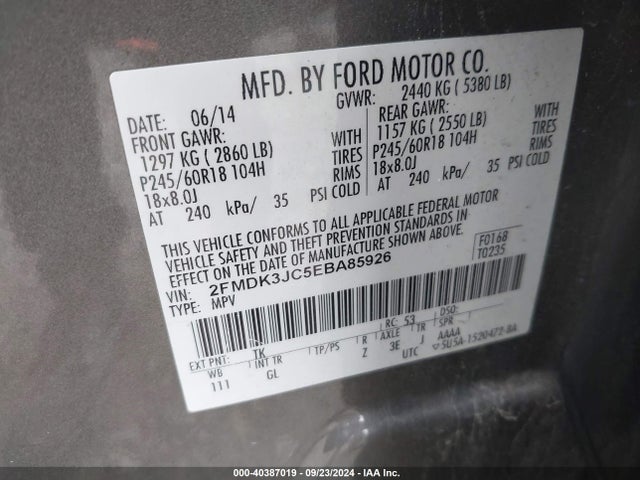 Ford EDGE SEL 2014 2FMDK3JC5EBA85926 Image 9