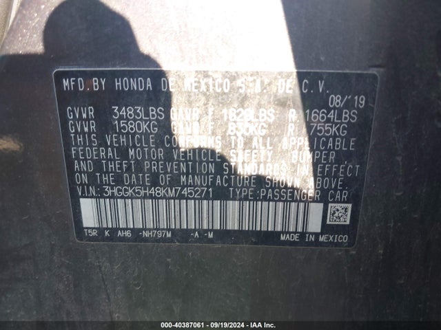 Honda FIT LX 2019 3HGGK5H48KM745271 Image 9