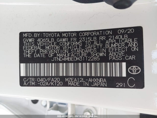 Toyota Corolla Se Nightshade Edition 2021 JTND4MBE0M3112285 Image 9