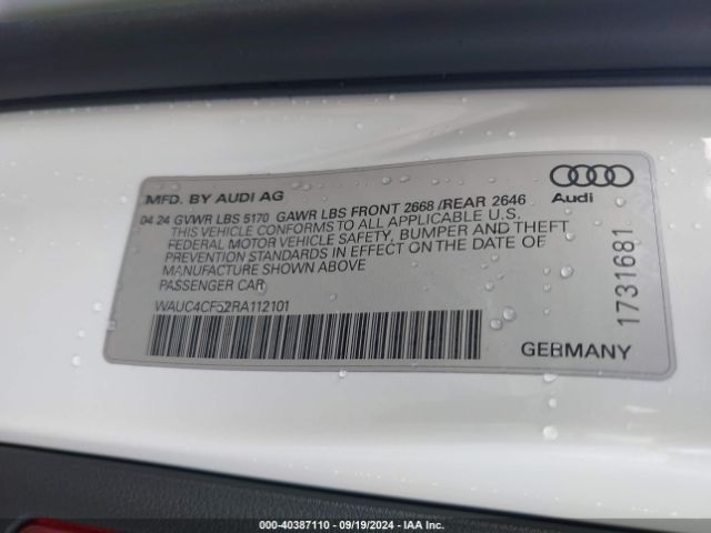 WAUC4CF52RA112101 Audi S5 Sportback Premium Plus Tfsi Quattro Tiptronic
