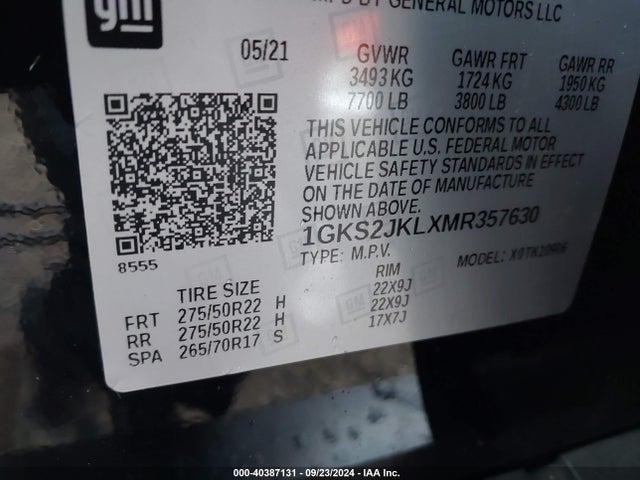 1GKS2JKLXMR357630 GMC Yukon Xl 4wd Denali