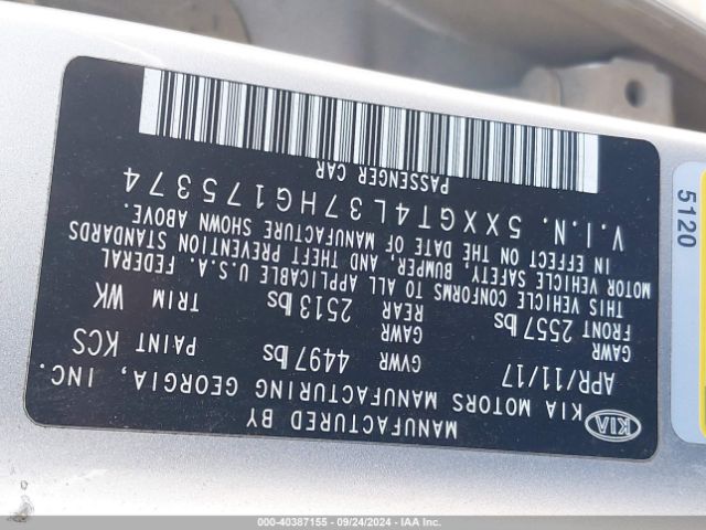 5XXGT4L37HG175374 KIA Optima Lx