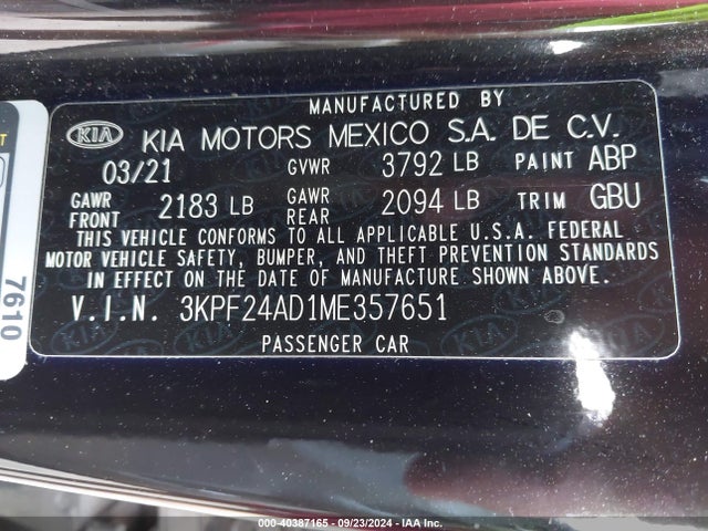 KIA Forte Lxs 2021 3KPF24AD1ME357651 Image 9
