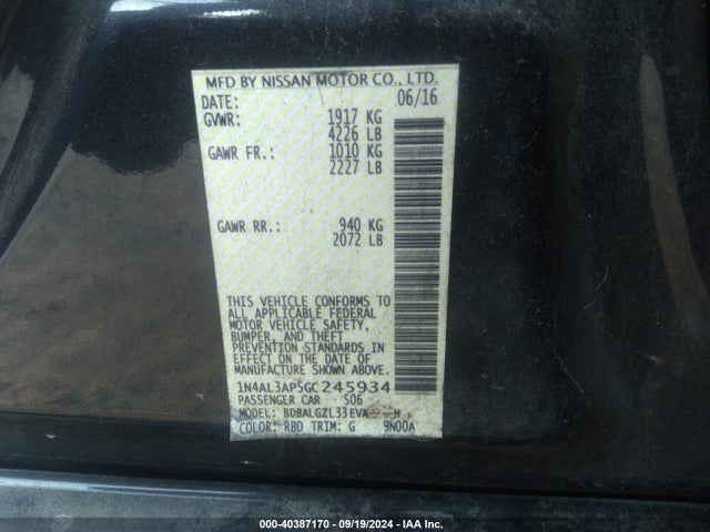 Nissan Altima 2.5 S 2016 1N4AL3AP5GC245934 Image 9