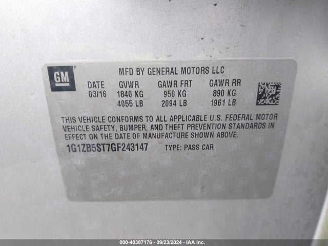 Chevrolet MALIBU LS 2016 1G1ZB5ST7GF243147 Image 9