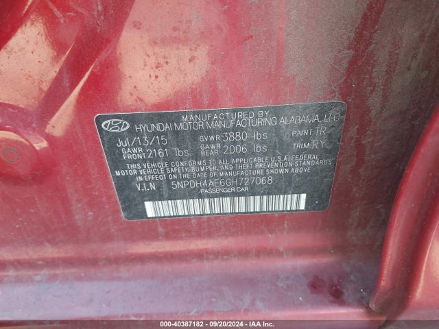 Hyundai Elantra Value Edition 2016 5NPDH4AE6GH727068 Image 9