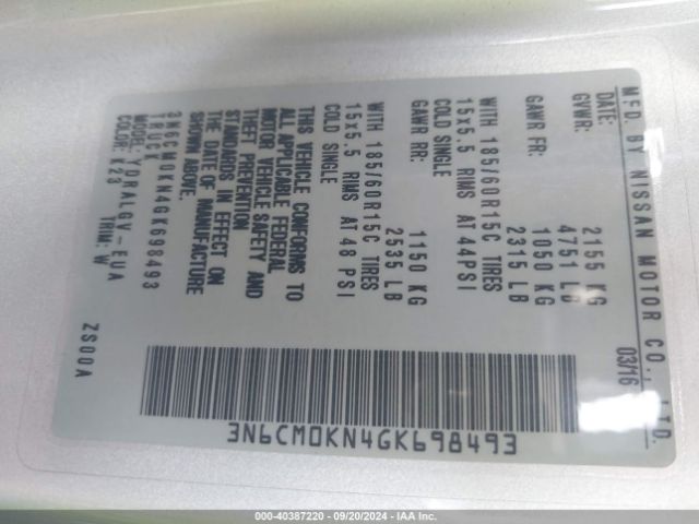 3N6CM0KN4GK698493 Nissan NV200 SV