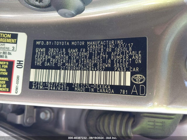 Toyota COROLLA SE 2017 2T1BURHE0HC844557 Image 9