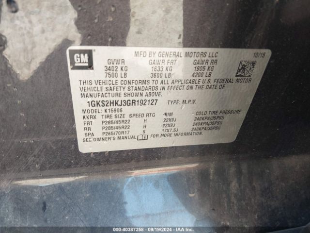 1GKS2HKJ3GR192127 GMC YUKON XL DENALI