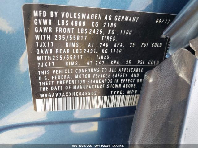 WVGAV7AXXHK049969 Volkswagen Tiguan 2.0t/2.0t S