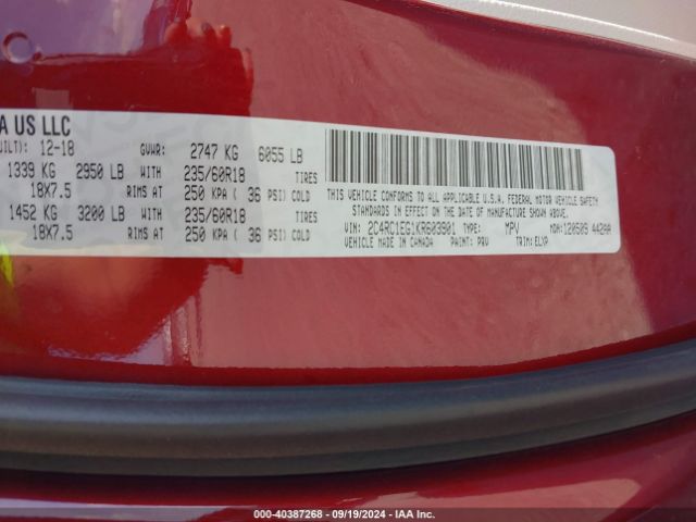 2019 CHRYSLER PACIFICA 2C4RC1EG1KR603901 Photo 8