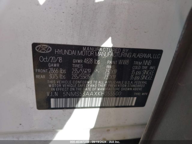 5NMS53AAXKH055500 Hyundai Santa Fe Limited 2.0t