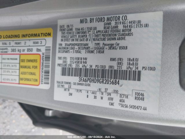 3FA6P0HD9GR205684 Ford FUSION SE