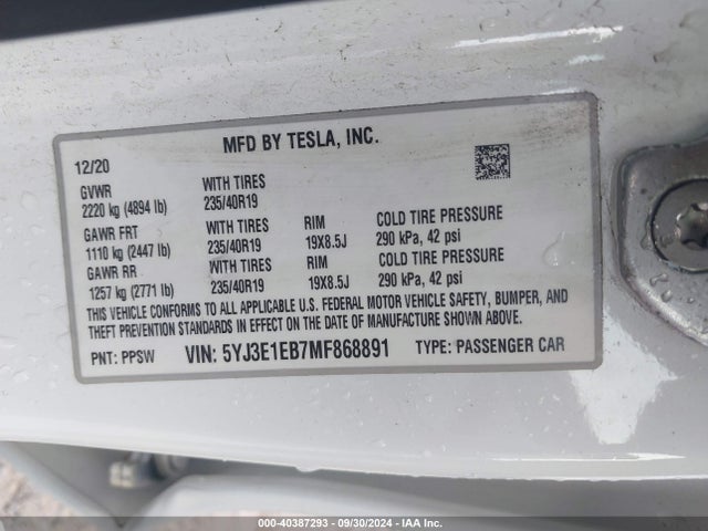 2021 TESLA MODEL 3 5YJ3E1EB7MF868891 Photo 8