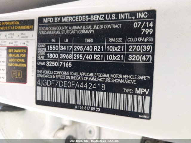 4JGDF7DE0FA442418 Mercedes-Benz Gl 550 4matic