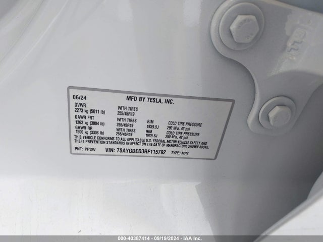 2024 TESLA MODEL Y 7SAYGDED3RF115792 Photo 8