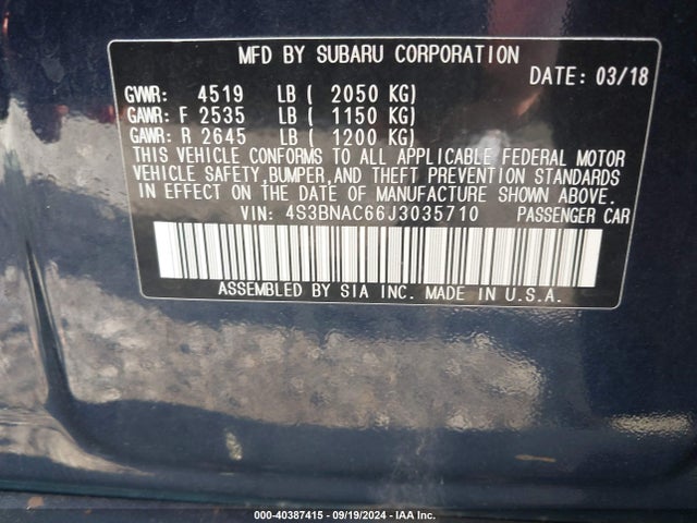 4S3BNAC66J3035710 Subaru Legacy Premium