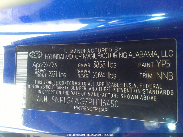 Hyundai ELANTRA SEL 2023 5NPLS4AG7PH116450 Image 9