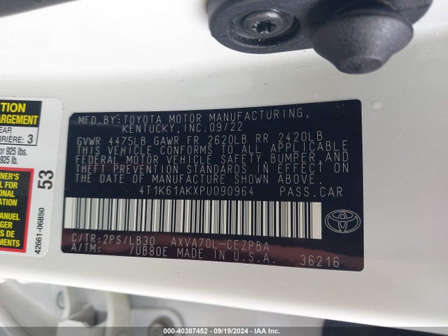 Toyota CAMRY XSE 2023 4T1K61AKXPU090964 Image 9