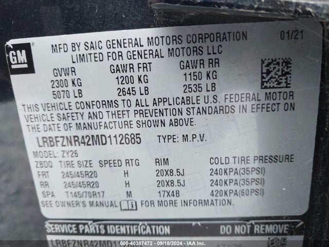 LRBFZNR42MD112685 Buick Envision Fwd Essence